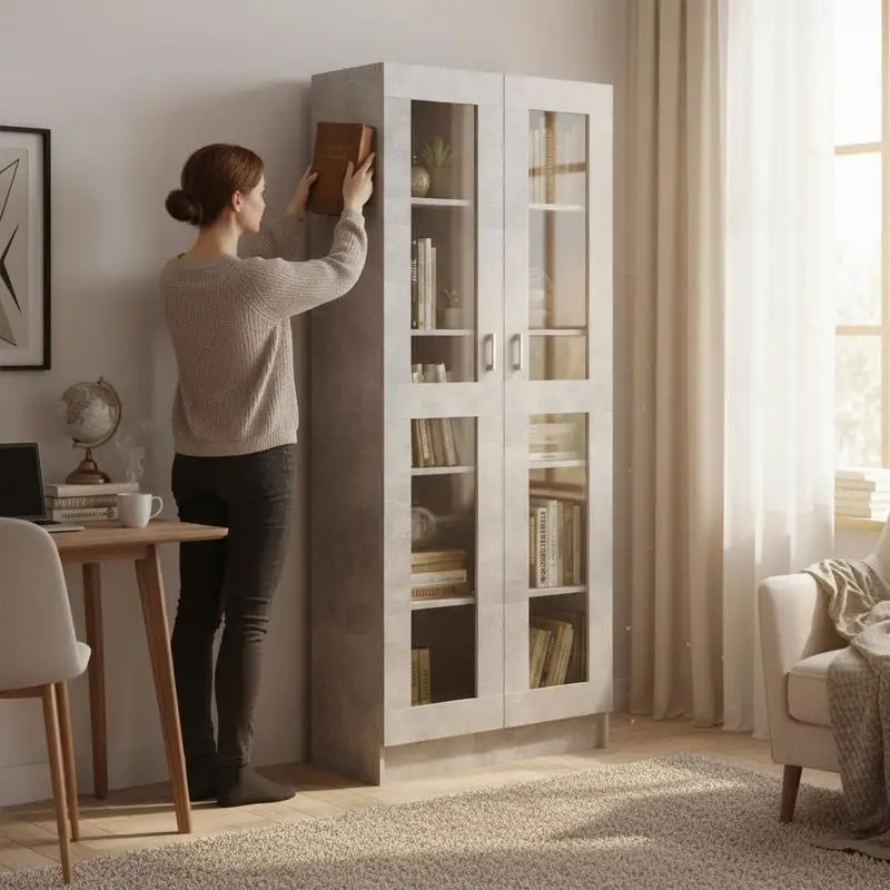 Vitrine en béton gris 82,5x30,5x185,5 cm en bois