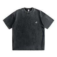 Men's Washed Cotton Alo Print T-Shirt Women Street Hip Hop Retro Punk T Shirt Harajuku Casual Y2k Short Sleeve Acid Wash Tshirts