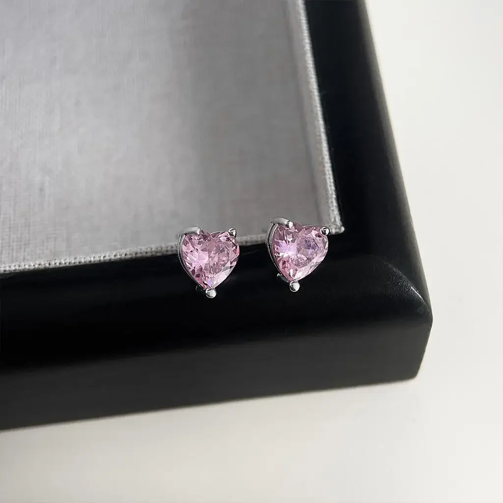 Heart Earring Pink Stud Earrings 925 Sterling Silver Earring for Woman for Girlfriend's Gift Valentine's Day Gift