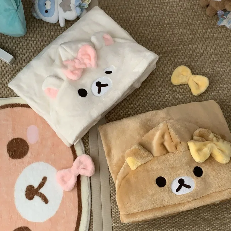 Rilakkuma Plush Shawl Cloak Air Conditioner Blanket Cute Bear Cartoon Autumn Winter Keep Warm Bath Towel Girl Kids Birthday Gift