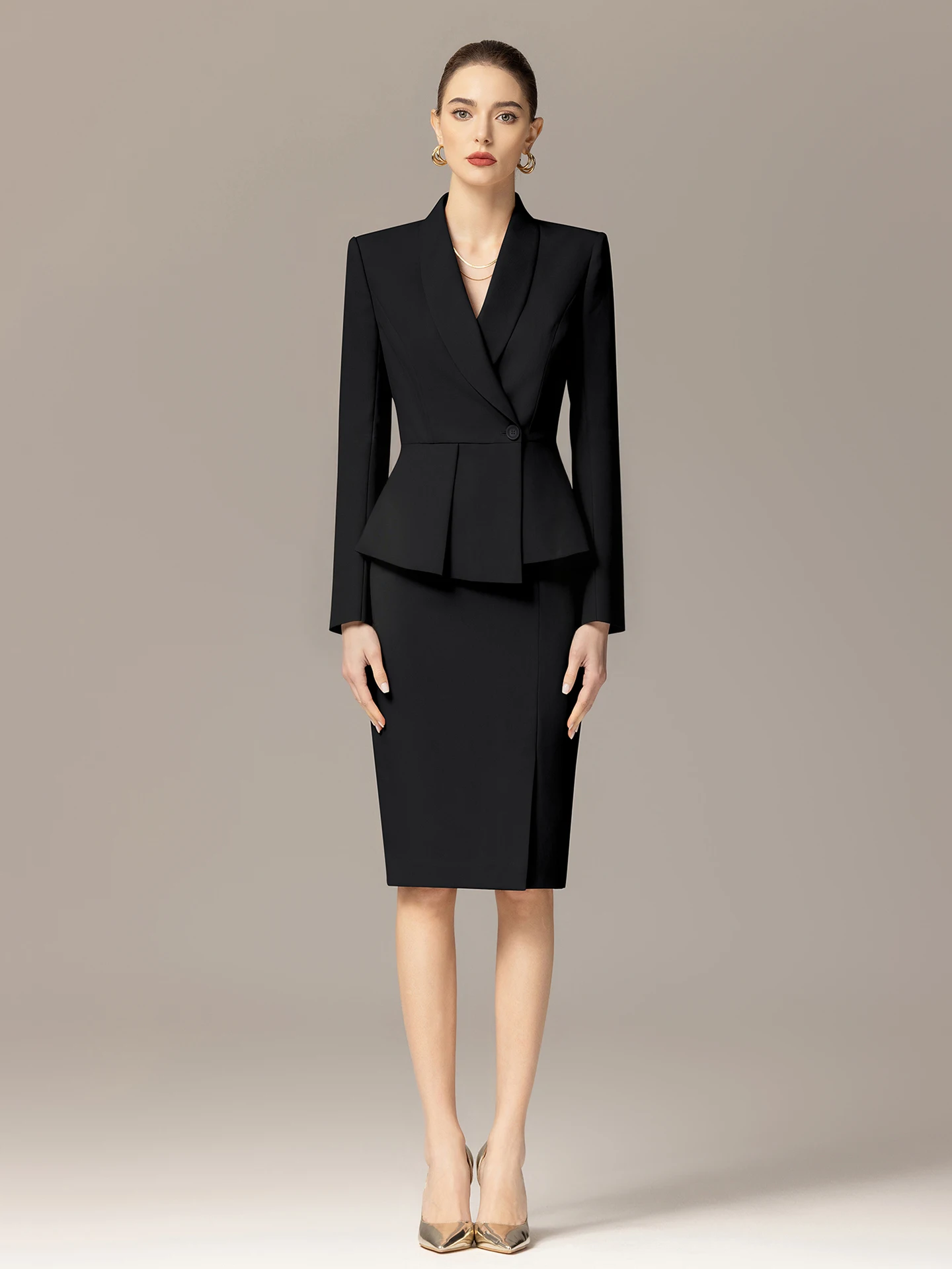 

Elegant Black Suit Set for Women Fall Fashion Property Sales Professional Workwear Long Sleeve Polyester Fiber Outfit