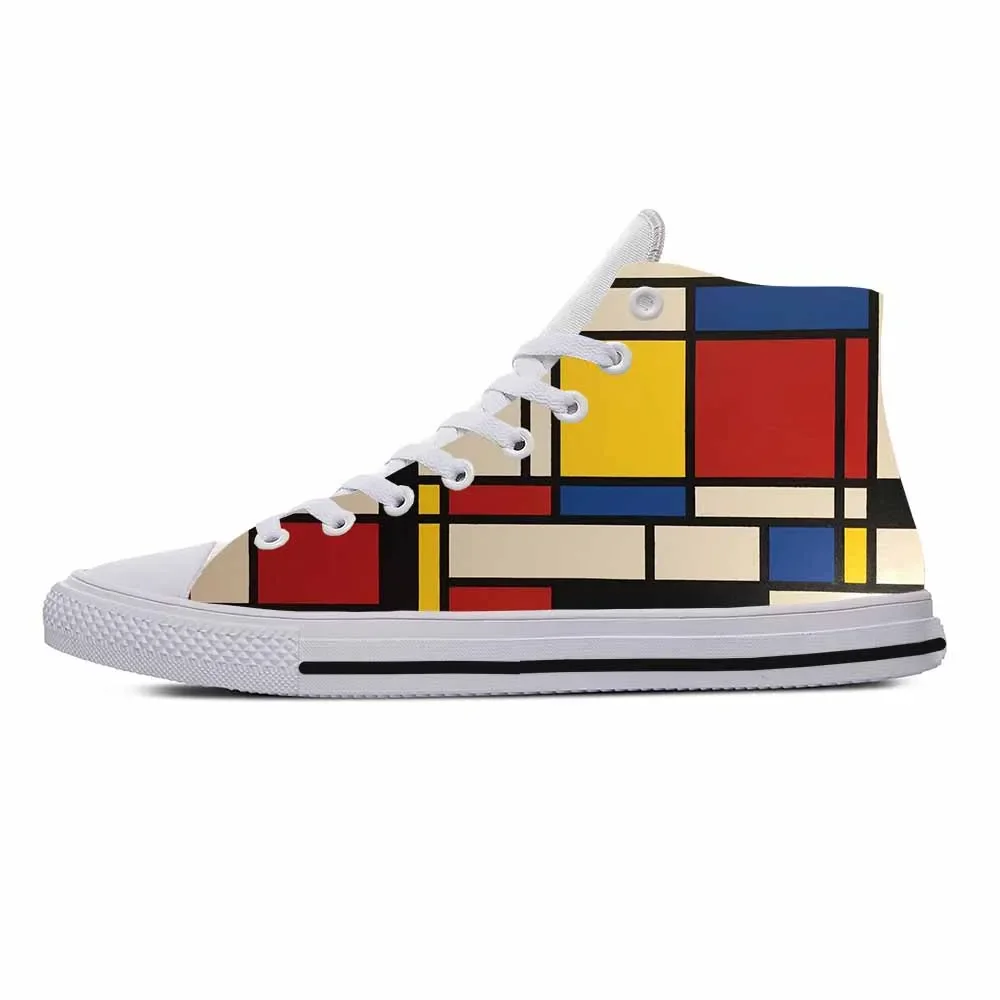 Piet Mondrian Abstract Geometric Pattern Painting Casual Cloth Shoes High Top Comfortable Breathable 3D Print Men Women Sneakers