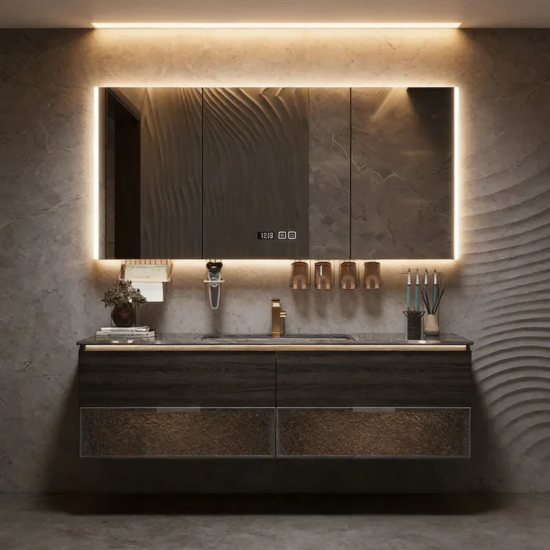 for New Light Luxury Modern Smart Bathroom Cabinet Hotel Style Stone Under Counter Basin Waterproof Wash Cross Border