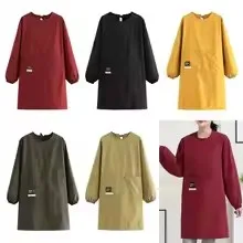 Solid Color Kitchen Apron Waterproof Long Sleeve Coffee House Aprons Breathable Cross Back Catering Work Clothes