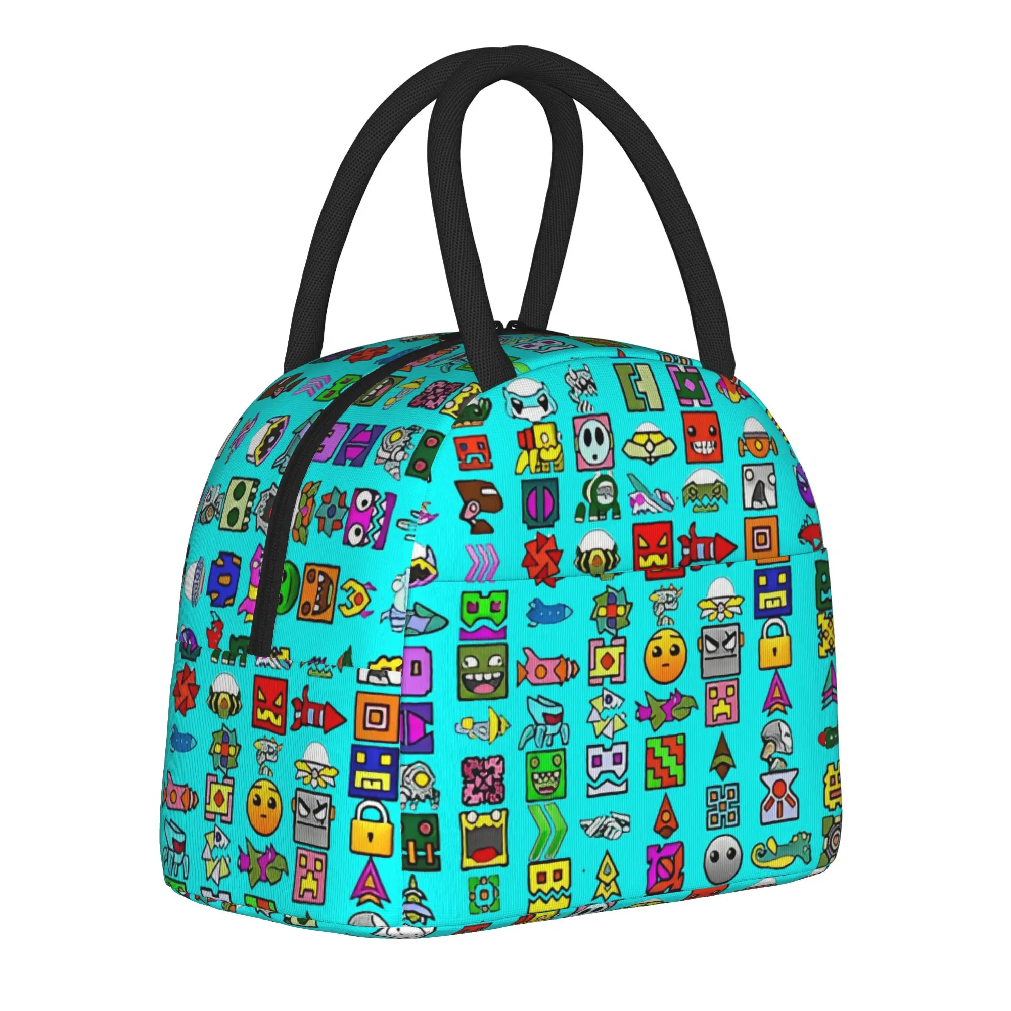 Geometry Dash Game Music Insulated Lunch Bag Thermal Bag Reusable,Meal Container Geometric Dash Large Tote Lunch Box Picnic