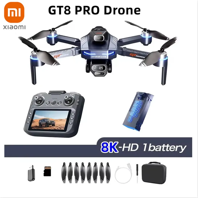 طائرة بدون طيار Xiaomi GT8 PRO مع شاشة 6K للتصوير الجوي وكاميرا مزدوجة بدون طيار لتجنب العوائق لعبة تعمل بالريموت هدية للأولاد