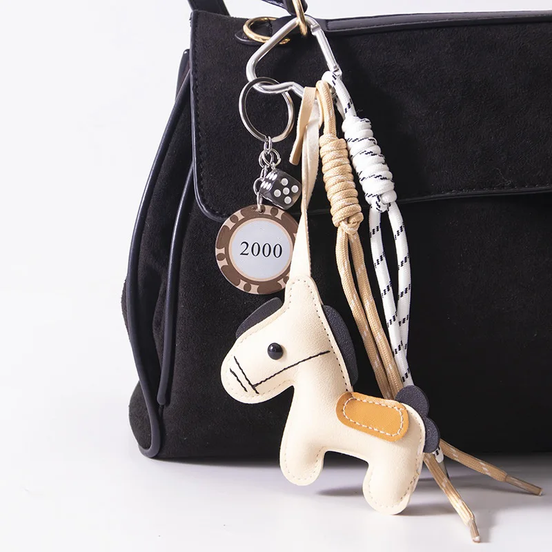 

Милый кожаный брелок с пони, орнамент, плетеная нейлоновая веревка, подвеска на рюкзак для сумки, брелок, аксессуары, украшение