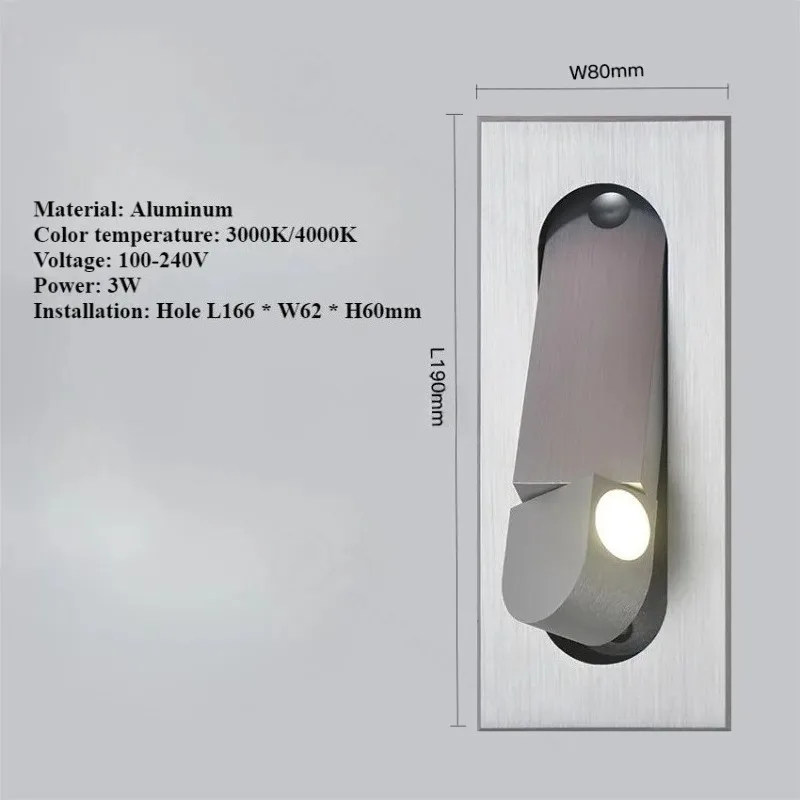 Bedroom Bedside Wall Light LED Minimalist Hotel Wall Light Rotatable Embedded Wall Light