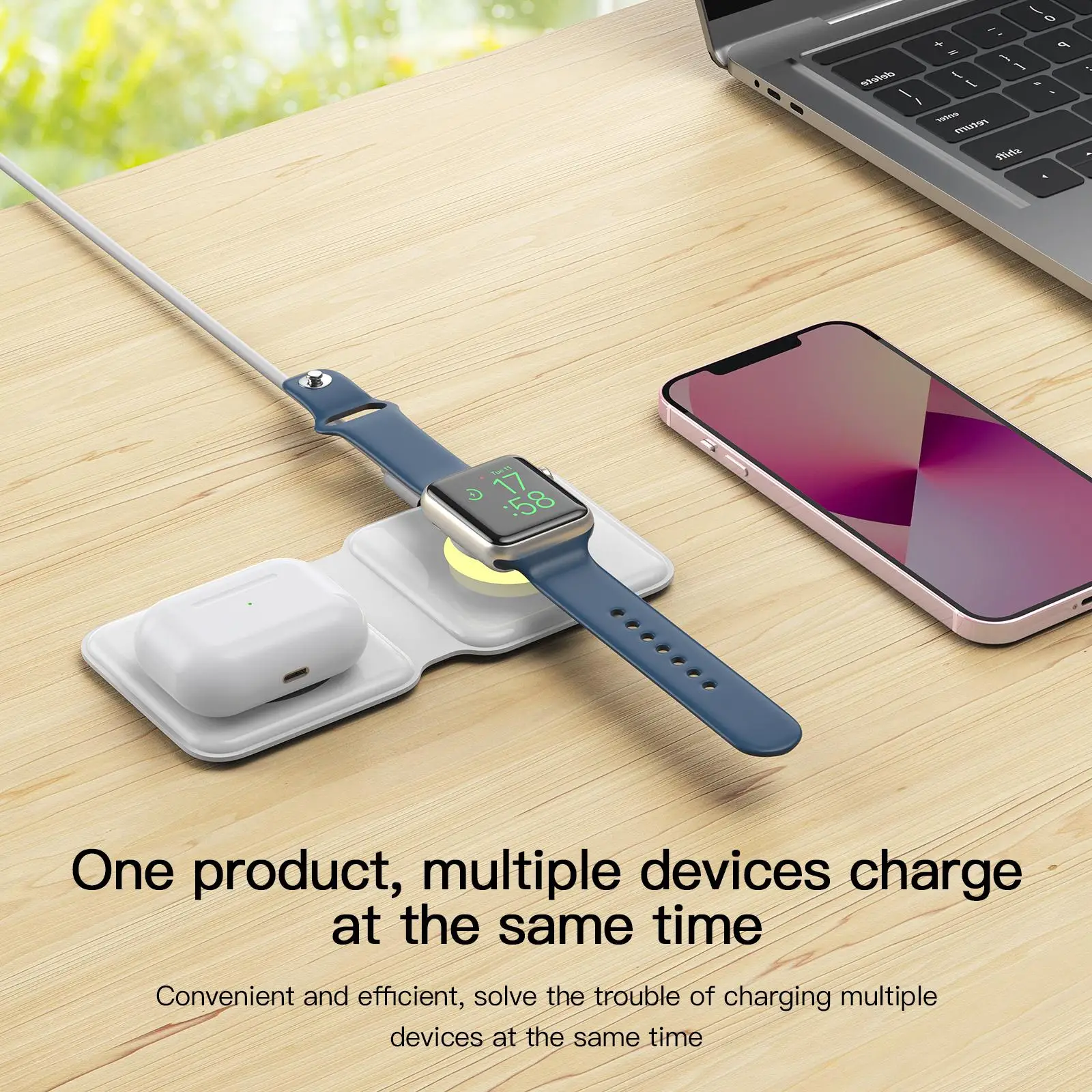 حامل شاحن لاسلكي قابل للطي ، سريع 15 واط ، 2 في 1 ، 13 ، 12 ، SE ، 11 ، XS ، 8