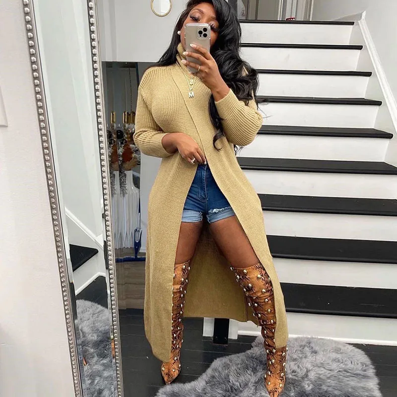 

Streetwear Knitted Sweater Dress Women Winter Clothes Long Sleeve Turtleneck Tunic Long Dresses Sexy High Split Club Party Dress