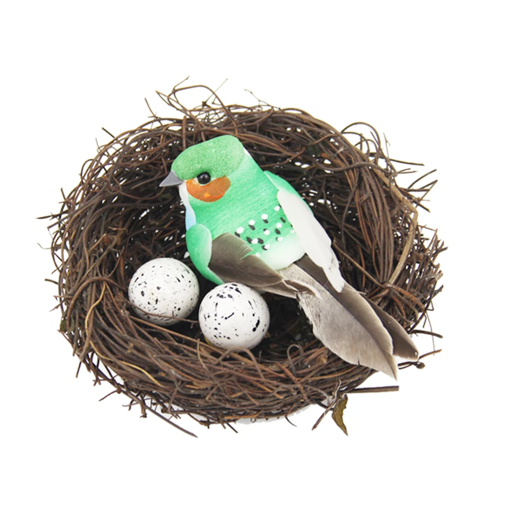 

8pcs Artificial Nest Set Home Office Decor Easter Ornament Bird Nest Foam Vine Fake Bird Eggs Birds Props For Diy Photography