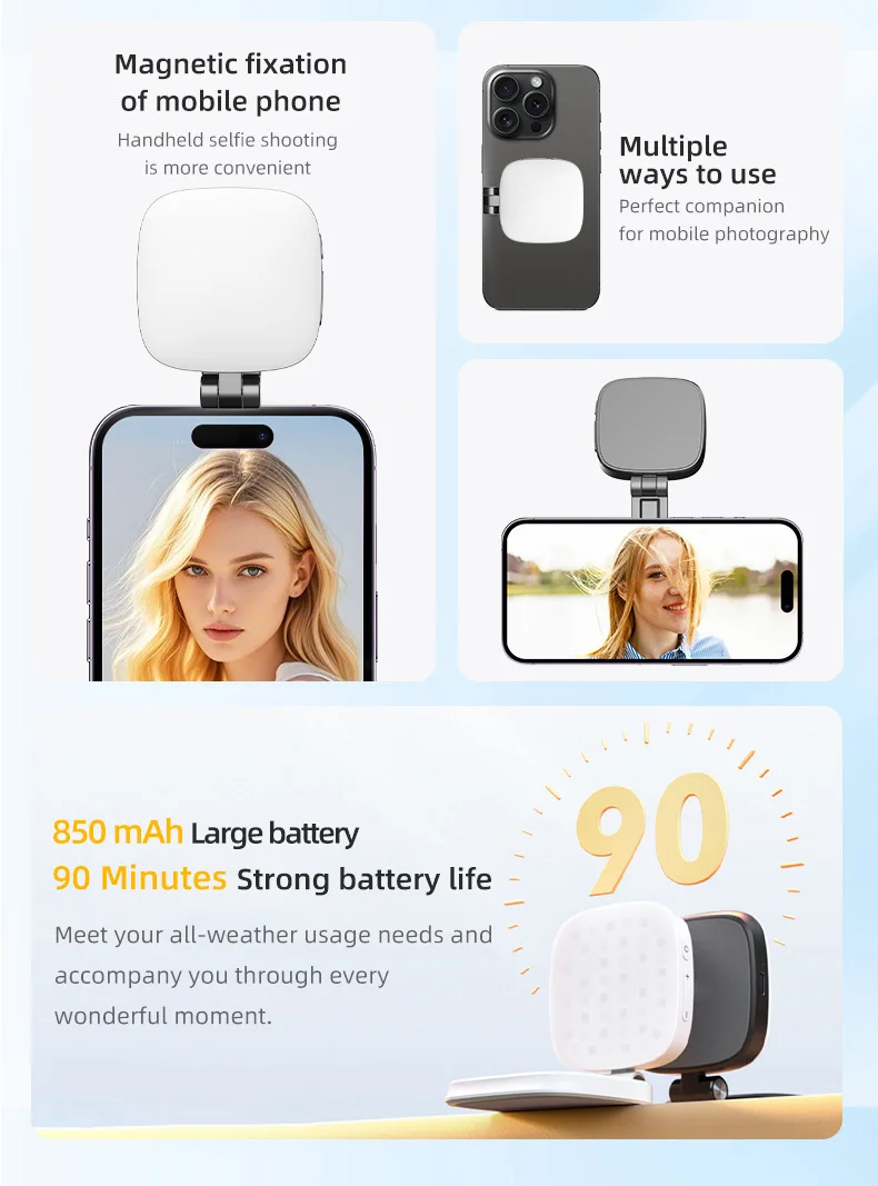Mini Phone Magnetic Selfie Fill Light Portable Makeup Mirror Foldable Pocket LED Light Photography Clip Fill Light