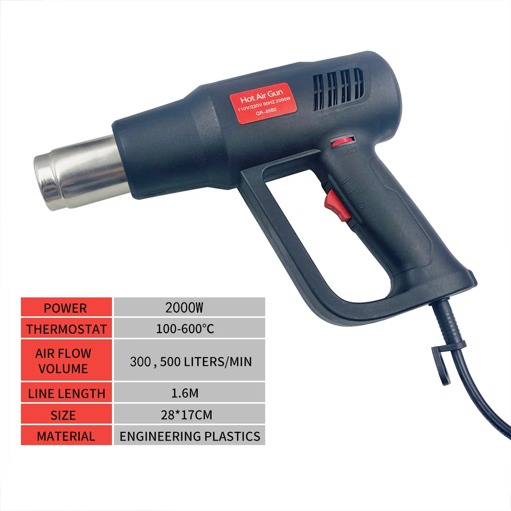 Imagem -03 - Elétrica Pistola de ar Quente 220v Industrial Dupla Velocidade do Vento Temperatura Controlada Construção Secador Cabelo Pistola Calor Bico 2000w