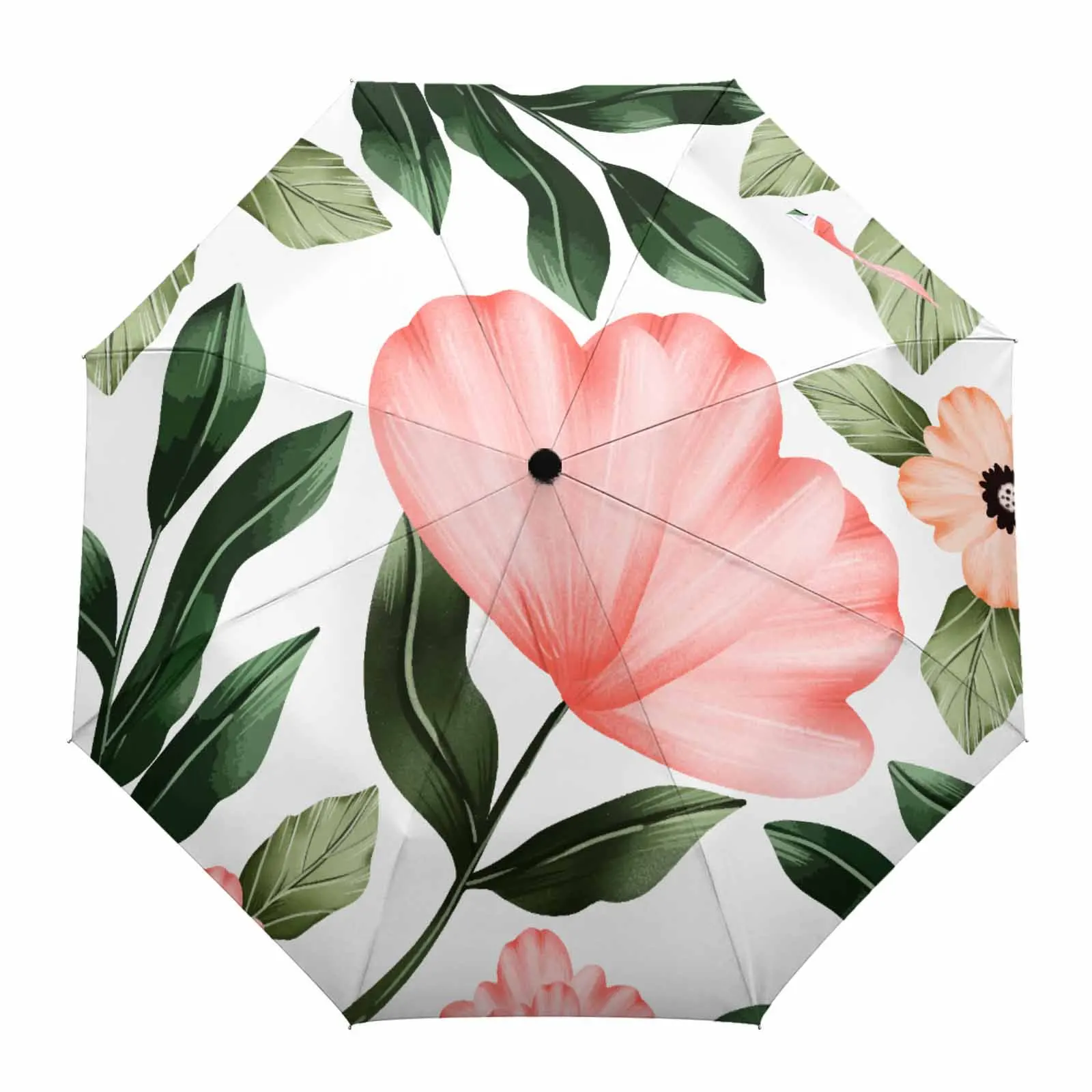 Rural Plants Flowers And Grass Automatic Umbrella for Rain Foldable Parasol Umbrella Eight strand Outdoor Umbrellas