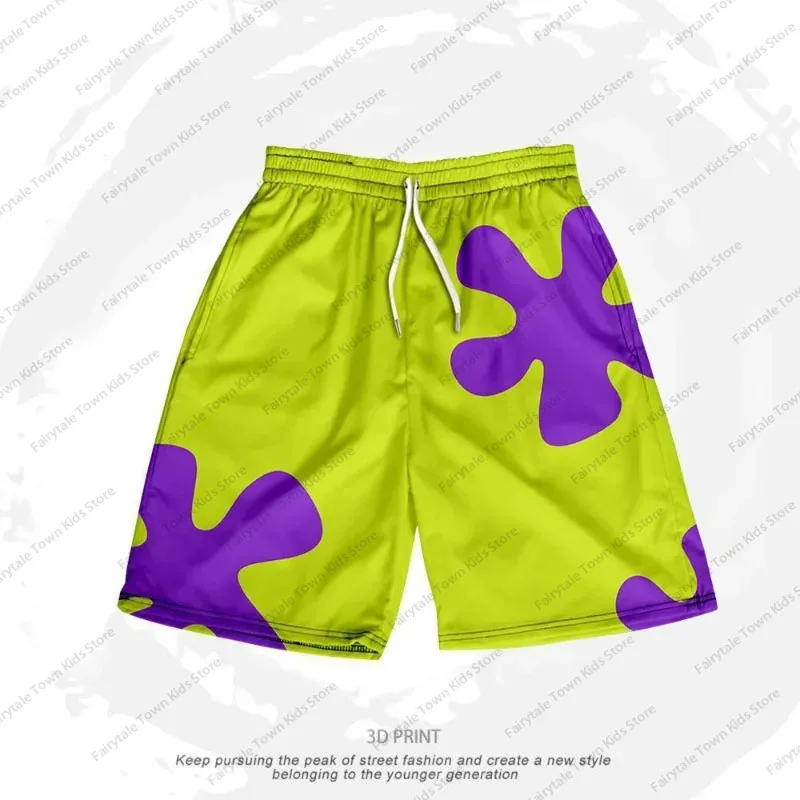 MINISO SpongeBob Patrick Star Cartoon New Shorts Men Summer Pants Couple Beach Vacation Beach Sports Shorts Kids/Adult Pants