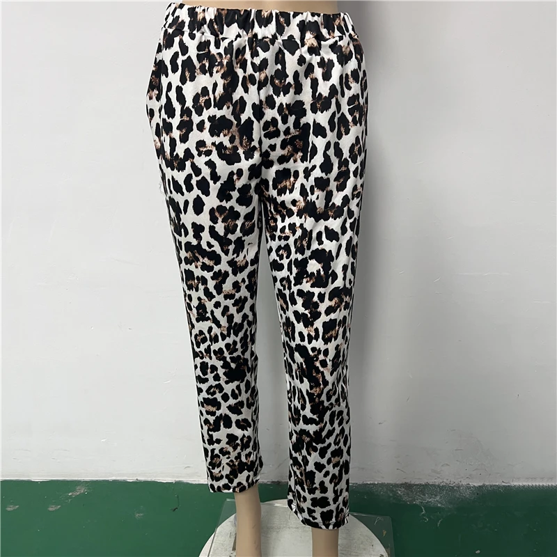 Sexy Leopard Ankle-Length Pants Casual Mid Waist All-Season Women Elastic Waist Pants