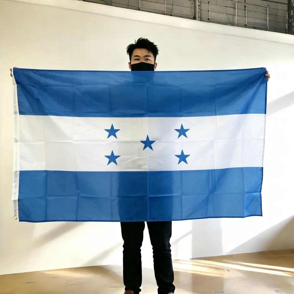 FlagGo Honduras Flag 150x90cm 3x5 FT Blue White Blue Stripes Five Stars Polyester Double Stitched Outdoor Indoor Decoration