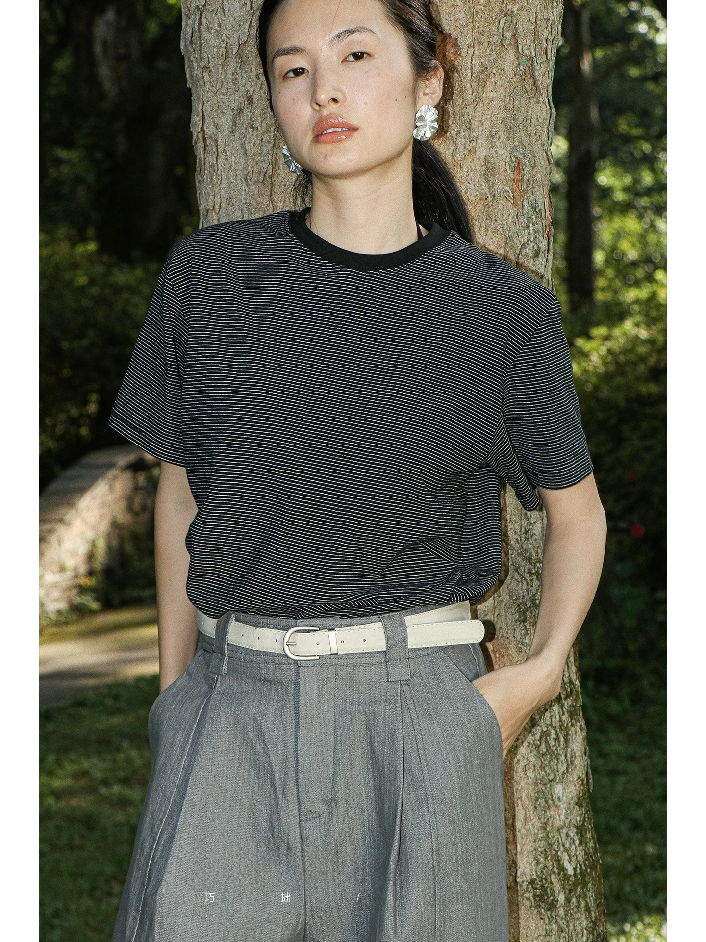 

HITTHE(SP@T) Футболка из чистого хлопка в полоску, базовая, с коротким рукавом, для повседневной носки, простая, женская, модная, летняя, влагоотводящая