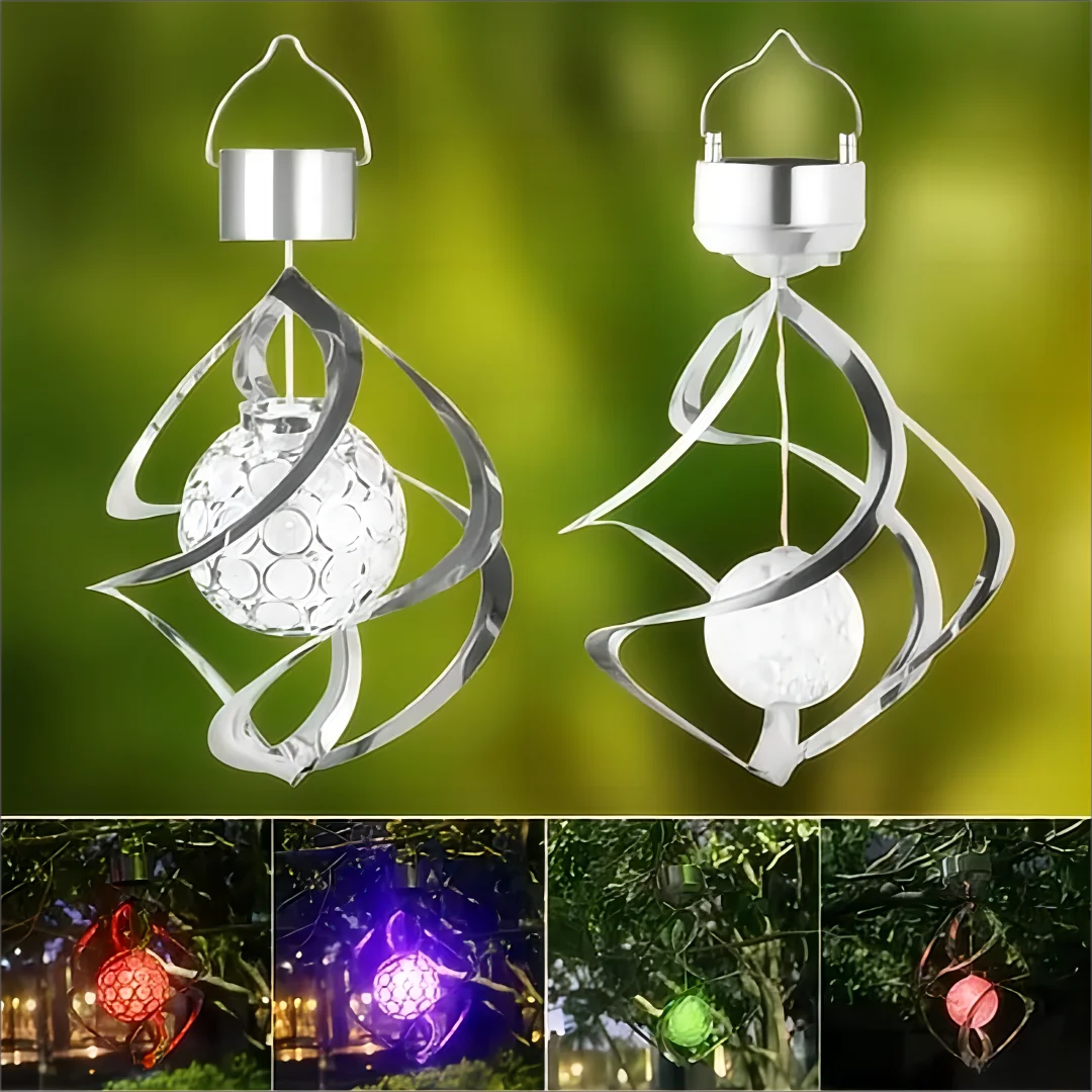 1pc LED Solar Hollow Ball Hanging Light Outdoor Waterproof Stainless Steel Rotating Pendant Light Courtyard Landscape Light Gard