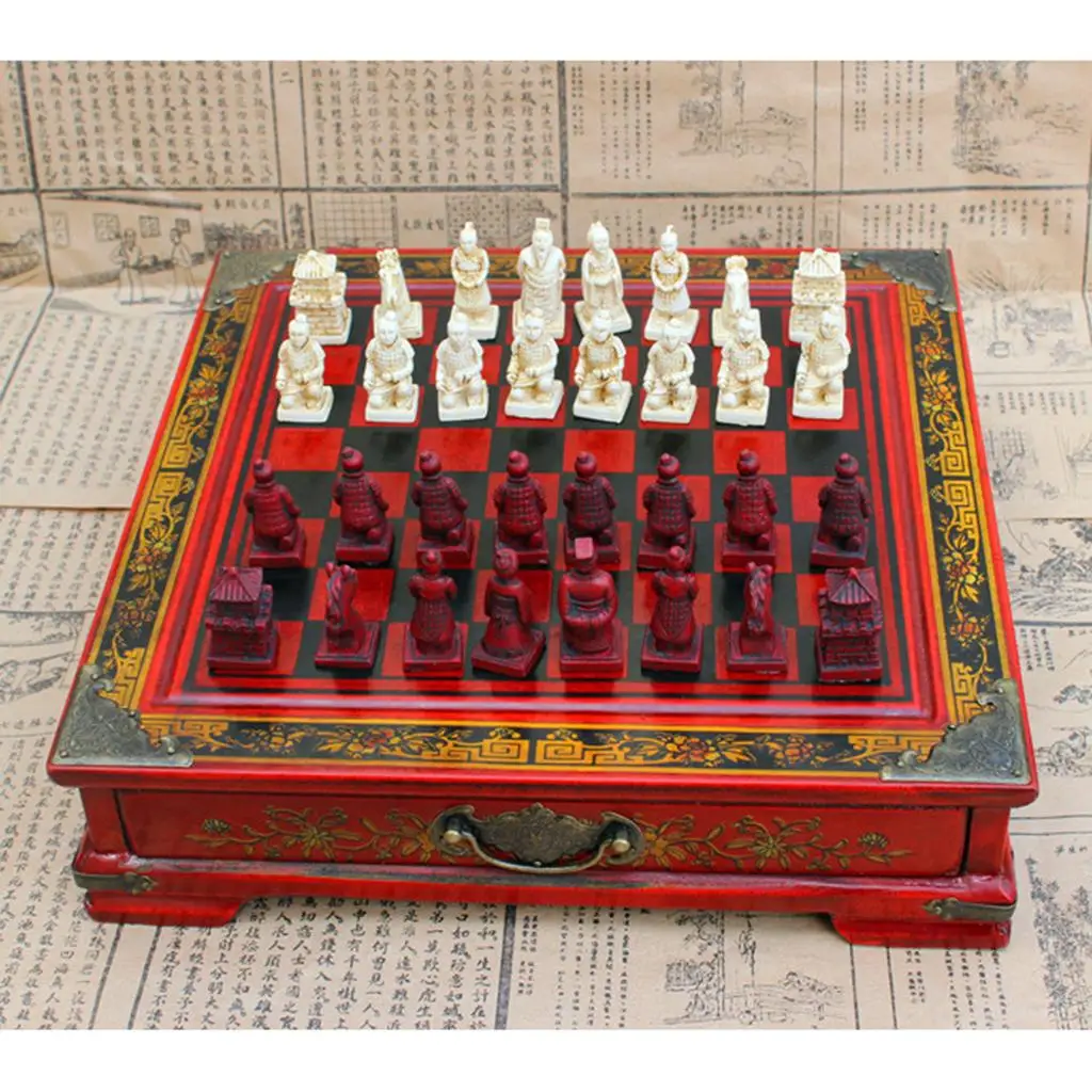 35pcs/set High-end Collectibles Vintage Chinese Terracotta Warriors Chess Board Games Set Gift for Leaders Friends Family