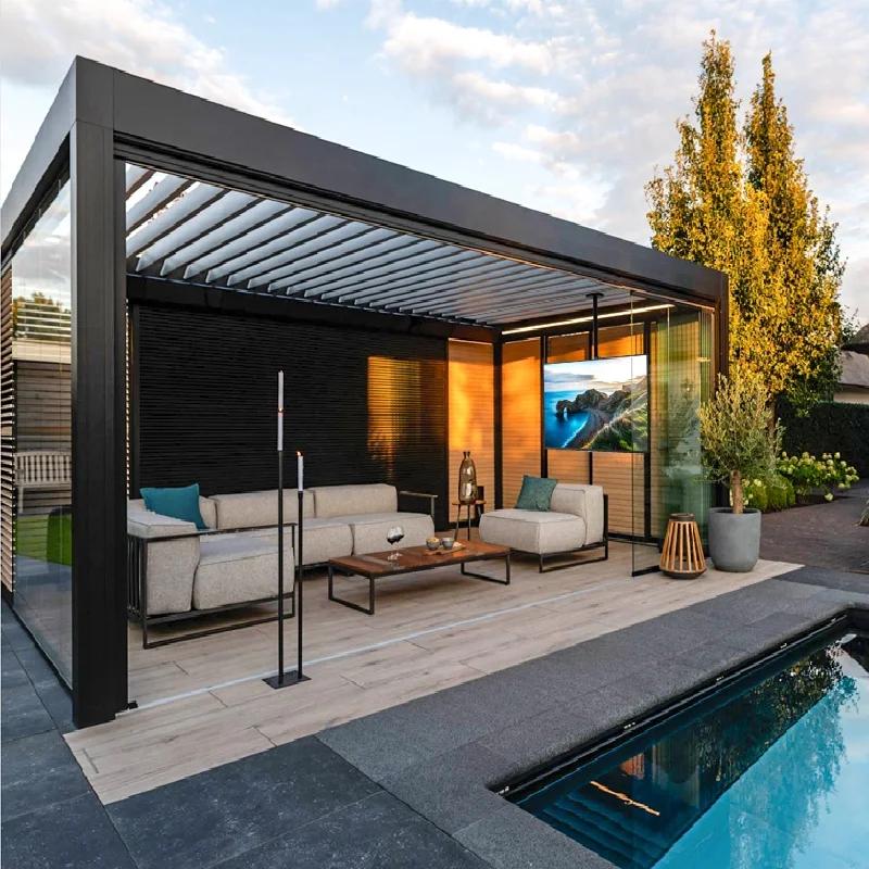 Outdoor Pavilion Terrace Roof Motorized Louvered Bioclimatic System Aluminum Patio Canopy Pergolapromote sales