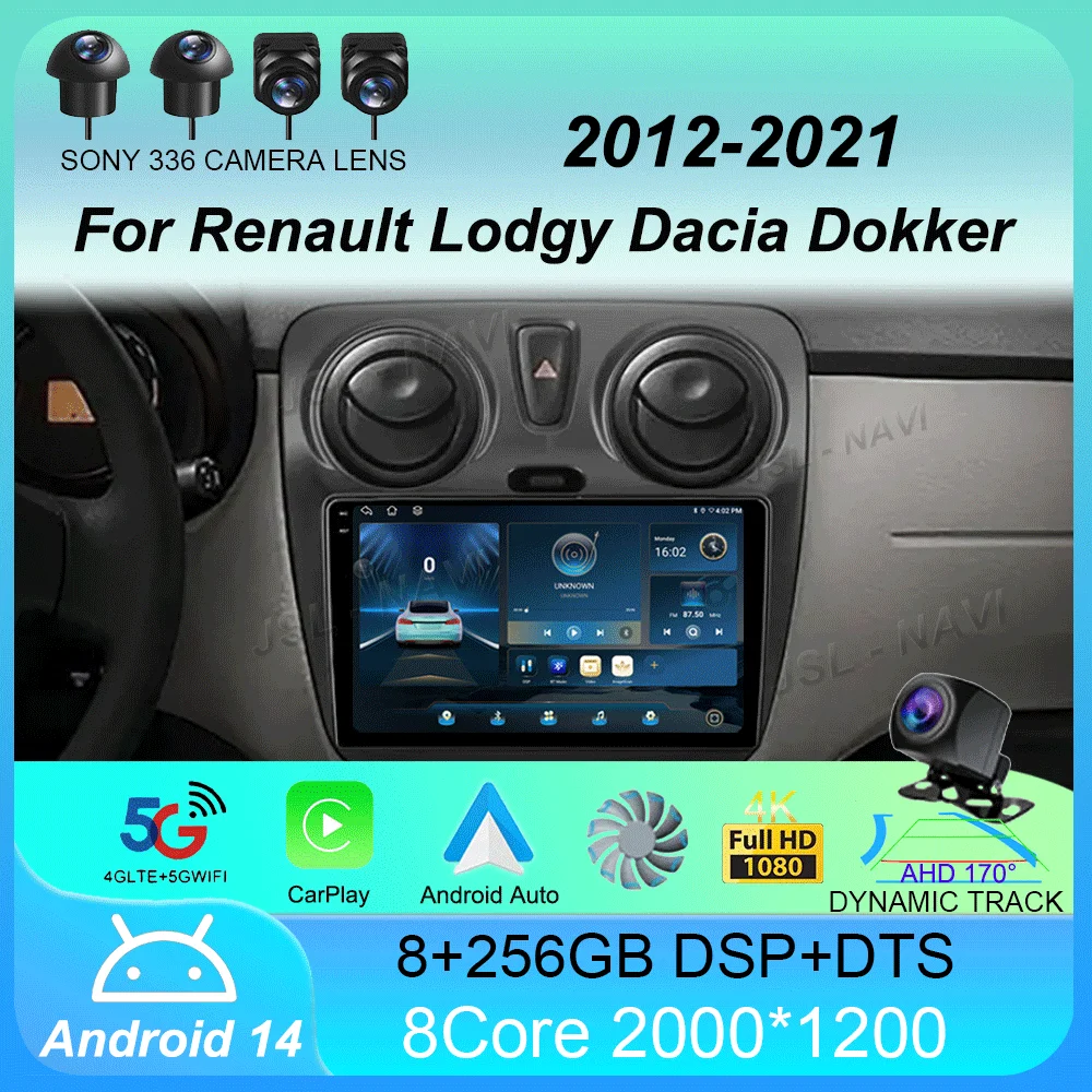 Car Radio Android 14 Multimedia For Renault Lodgy Dacia Dokker 2012 2013 2014 - 2021 2 Din Autoradio Auto Carplay 4G WIFI Stereo