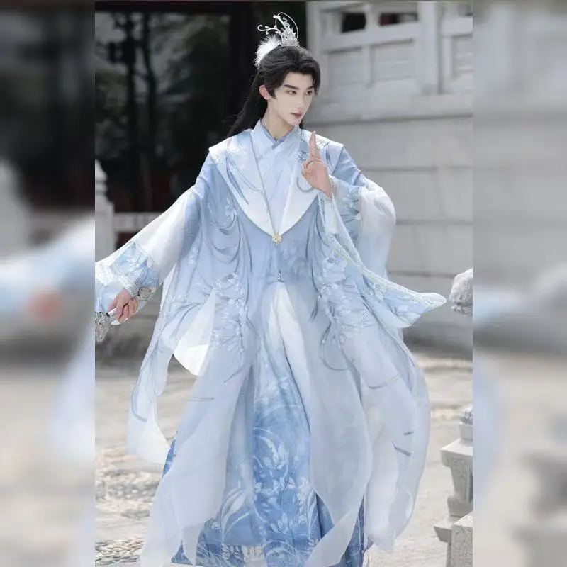 Costume cosplay marziale fata di Halloween originale Hanfu uomo donna tradizionale cinese periodo Weijin camicia a maniche lunghe abito lungo