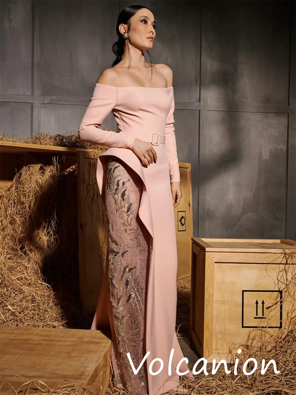 Jersey a juego intrincado personalizado, faja con lentejuelas, trompeta, hombros descubiertos, vestidos largos, ocasión a medida, Retro