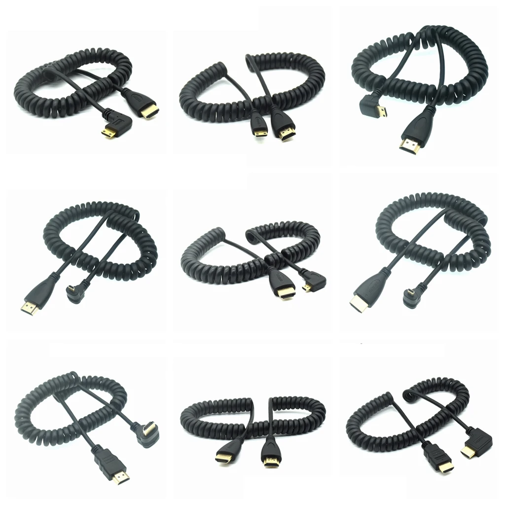 Up Down Right Angle Micro Mini HD Spring Curl Flexible Cable 1.4 HDMI-compatible Cable For Camera Tablet PC & Mobile Phones DSLR