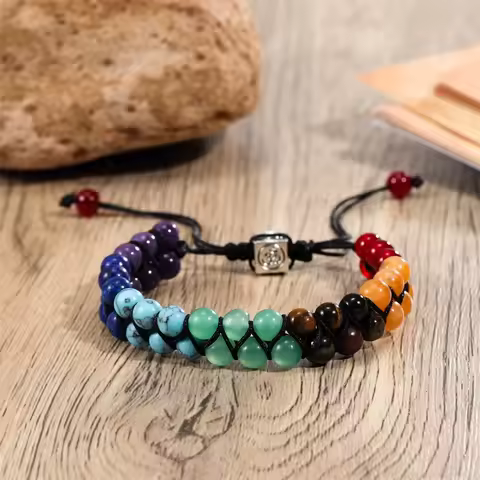 Double-deck weave string 6mm Bead Bracelet 7 Chakras Crystals Women Men sport Yoga Relax Anxiety Bangle gifts Christmas daily ou