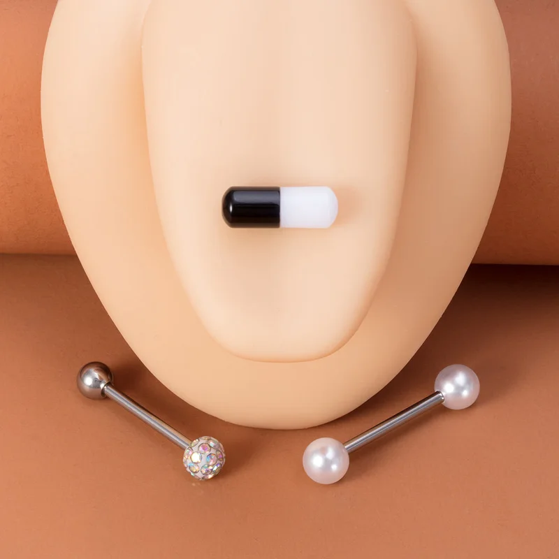 3 pz acciaio chirurgico lingua Piercing bilanciere capezzolo anello Bar lingua Stud Dumbbell fermo per donna uomo Sexy gioielli per il corpo 14G