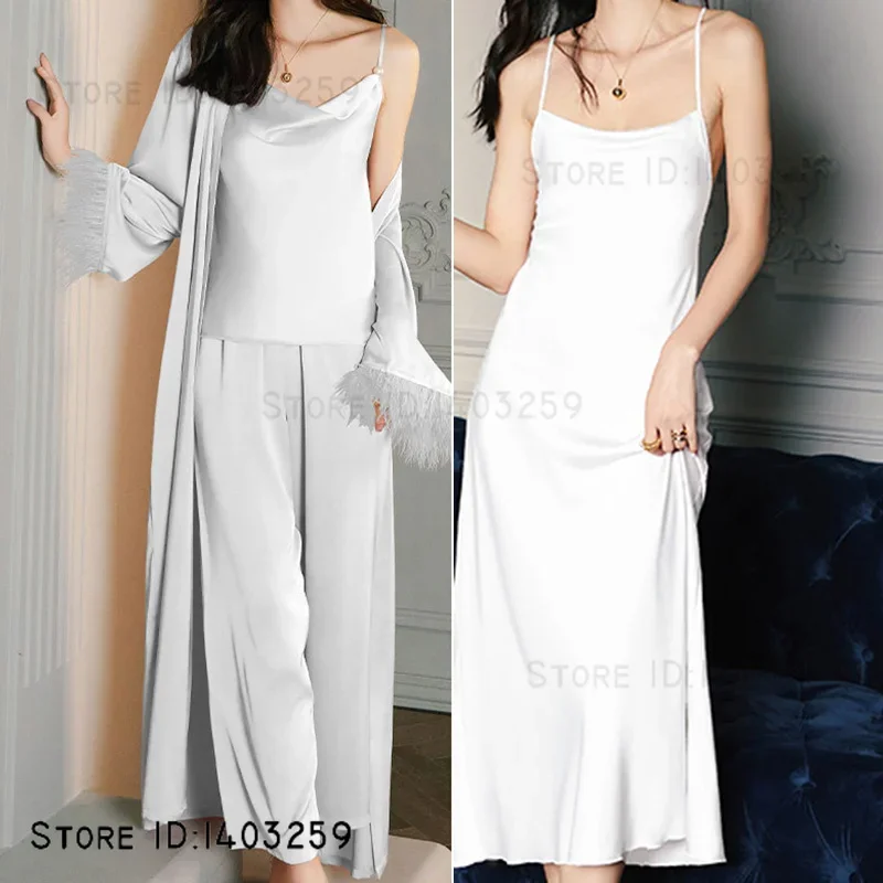 

Luxury Feather 4PCS Pajamas Set Elegant Wedding Robe Nightdress Women Nightwear Pijamas Suit SEXY Backless Nightgown Homewear