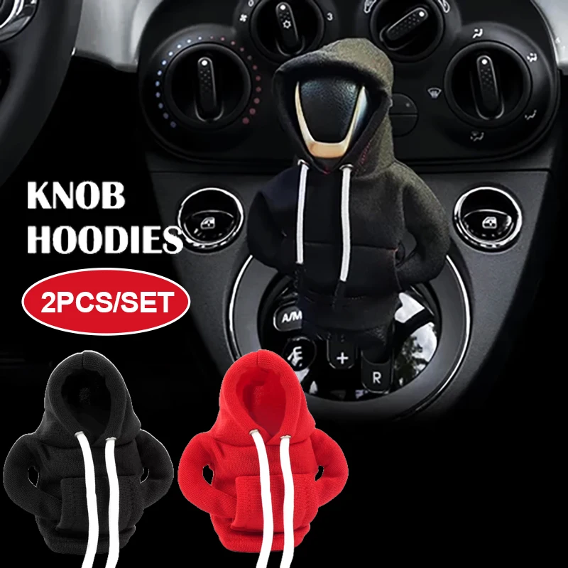 2Pcs/1Pc Universal Car Shift Knob Hoodie Creative Gear Shift Cover Fashion Cute Hoodie Gear Knob Sweater Car Interior Decoration