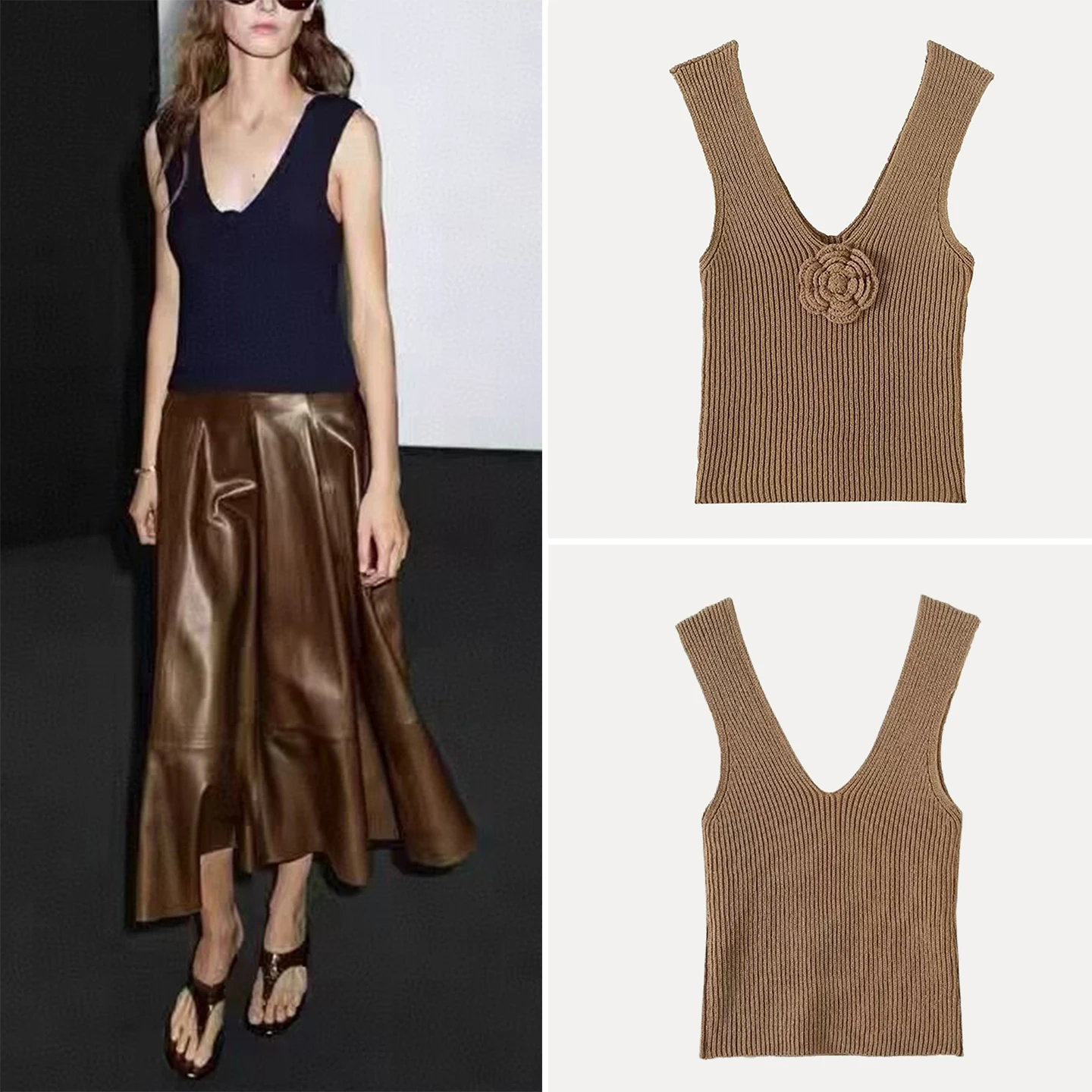 

V-Ne Knitted Vest Women's Faion Autumn 2025 New Sle 3D Floral Design Polyester Fiber Outerwear Regular Length