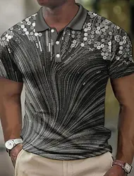 Popular Men's Polo Line Shirt Button Up Polos Lapel Polo Shirt Golf Shirt Graphic Prints Summer Street Short Sleeve Men Tops