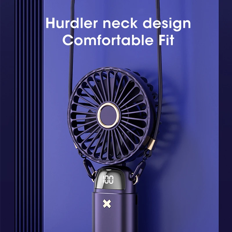 2023 New Portable Hand-Held Fan 5 Speed Rechargeable Office Desktop Multifunctional Folding Small Electric Fan With Neck Lanyard