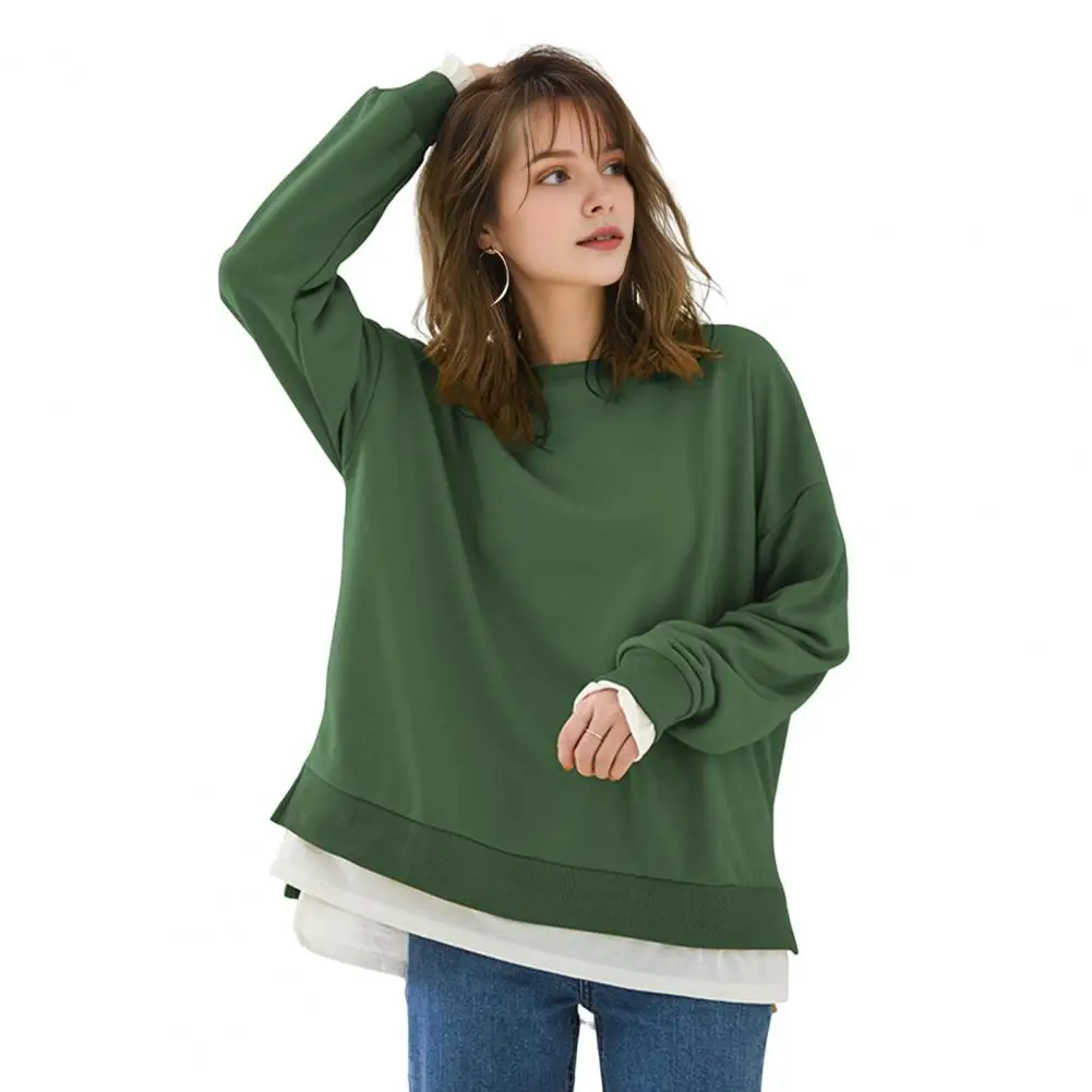 Women Sweatshirt Stylish Women's Round Neck Sweatshirt with Side Slit Design Sport Top for Loose Fit Comfort Long for Everyday