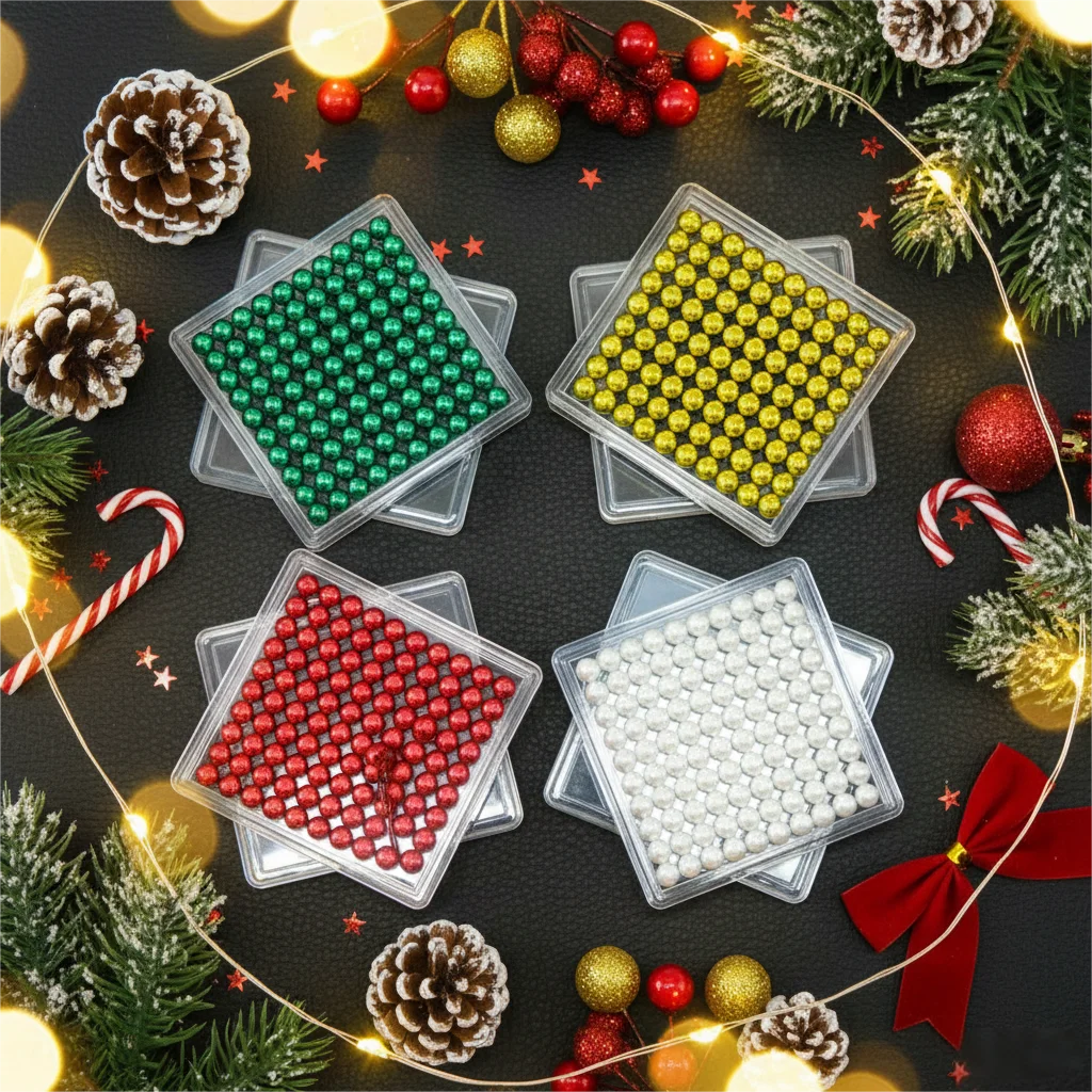 100pcs 5MM Strong Magnet Beads DIY Round Magnetic Colorful Christmas Ball Refrigerator Magnetic Nail Decoration Holiday Ornament