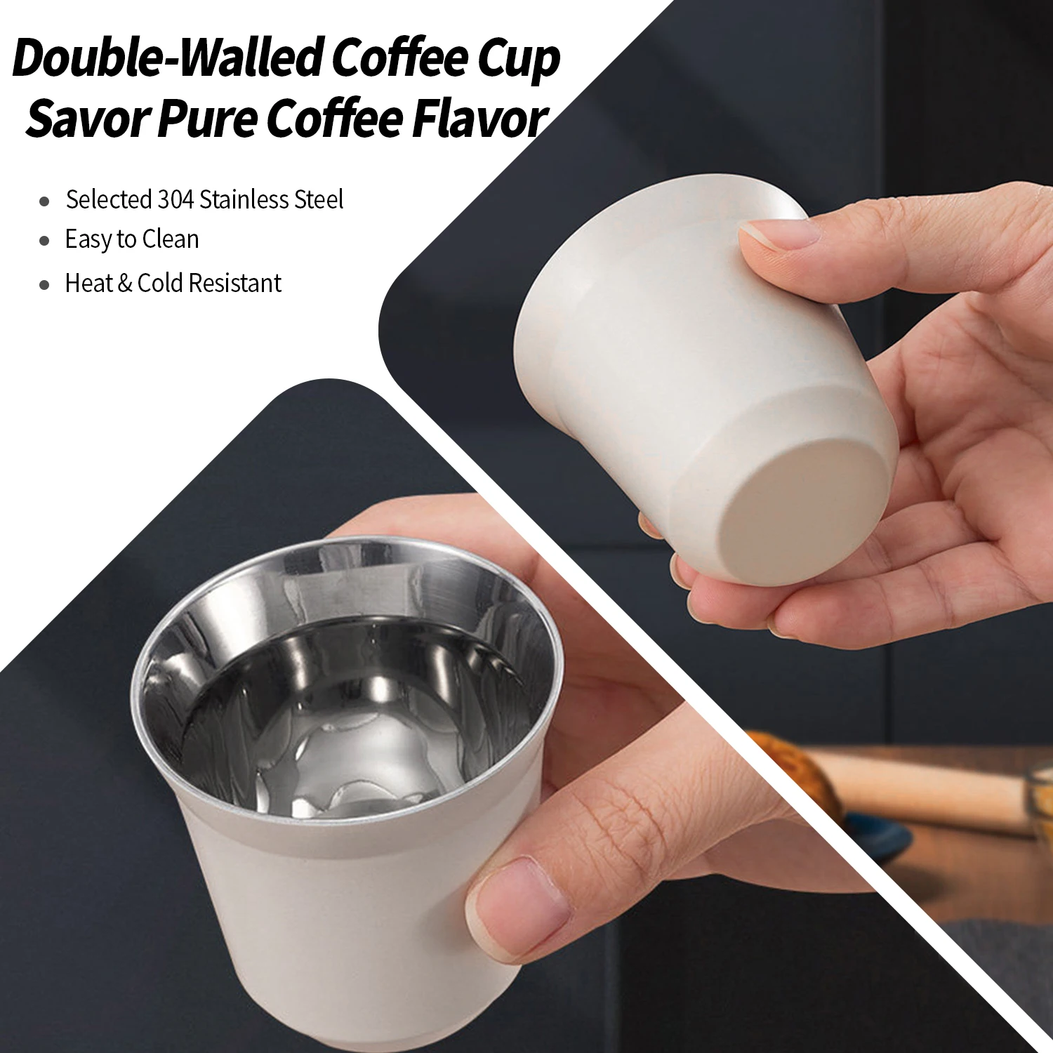 OANKR Stainless Steel Insulated Coffee Mugs 80ml 160ml Double Wall Coffee Cups, Shatterproof Cups for Cold and Hot Drinks