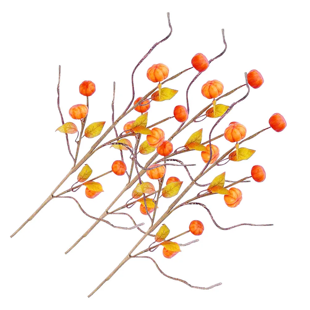 

3Pcs Artificial Pumpkin Branches Fall Picks Orange Pumpkin Berry Stems Vase Filling Ornament Thanksgiving Decoration