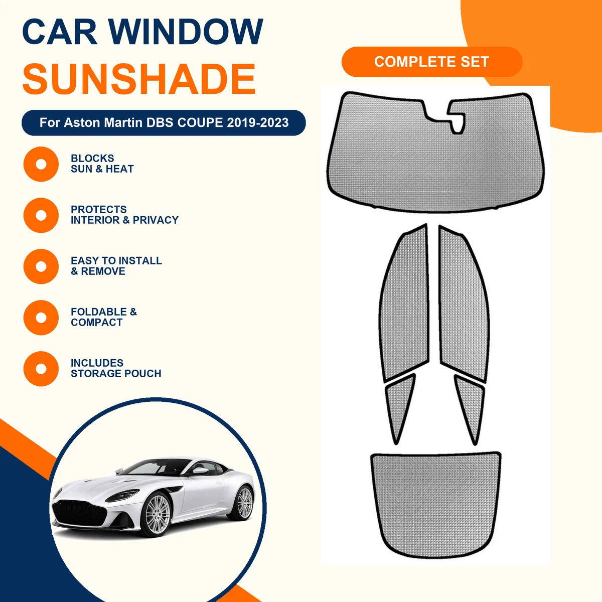 For Aston Martin DBS COUPE 2019-2023 Custom Full Set Window Sunshades Aluminum Foil Suction Cup Anti UV Privacy