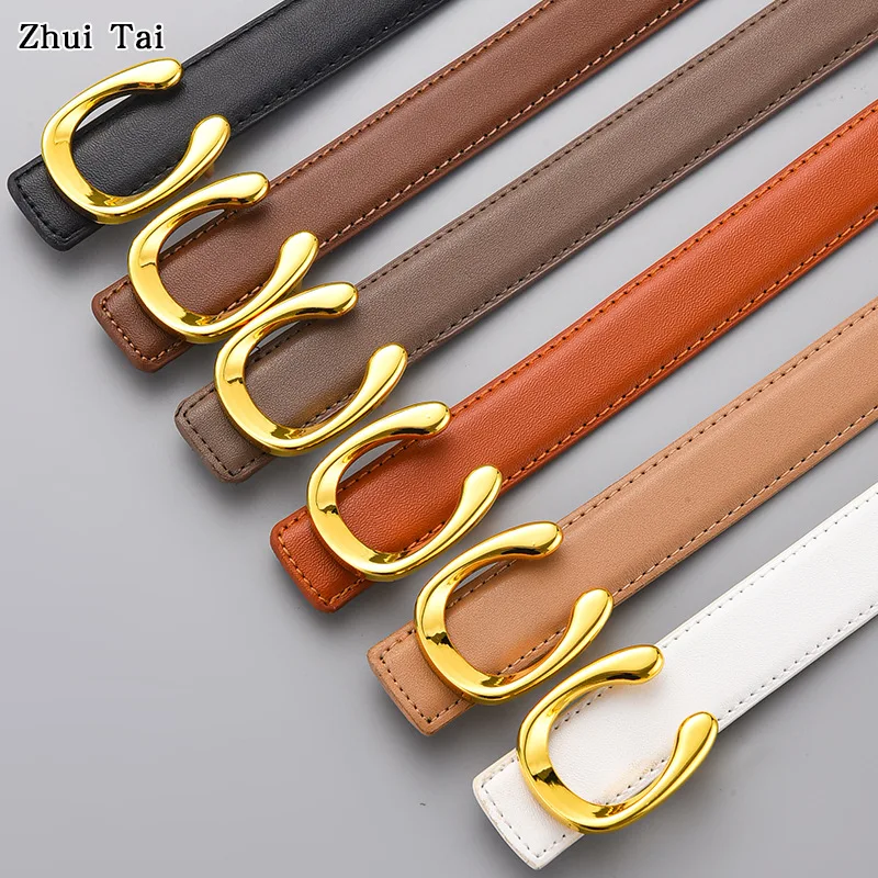 

Women's Leather Buckle Letter Belt Trendy Smooth Buckle Belt Luxury Cowhide Versatile Decorative Belt