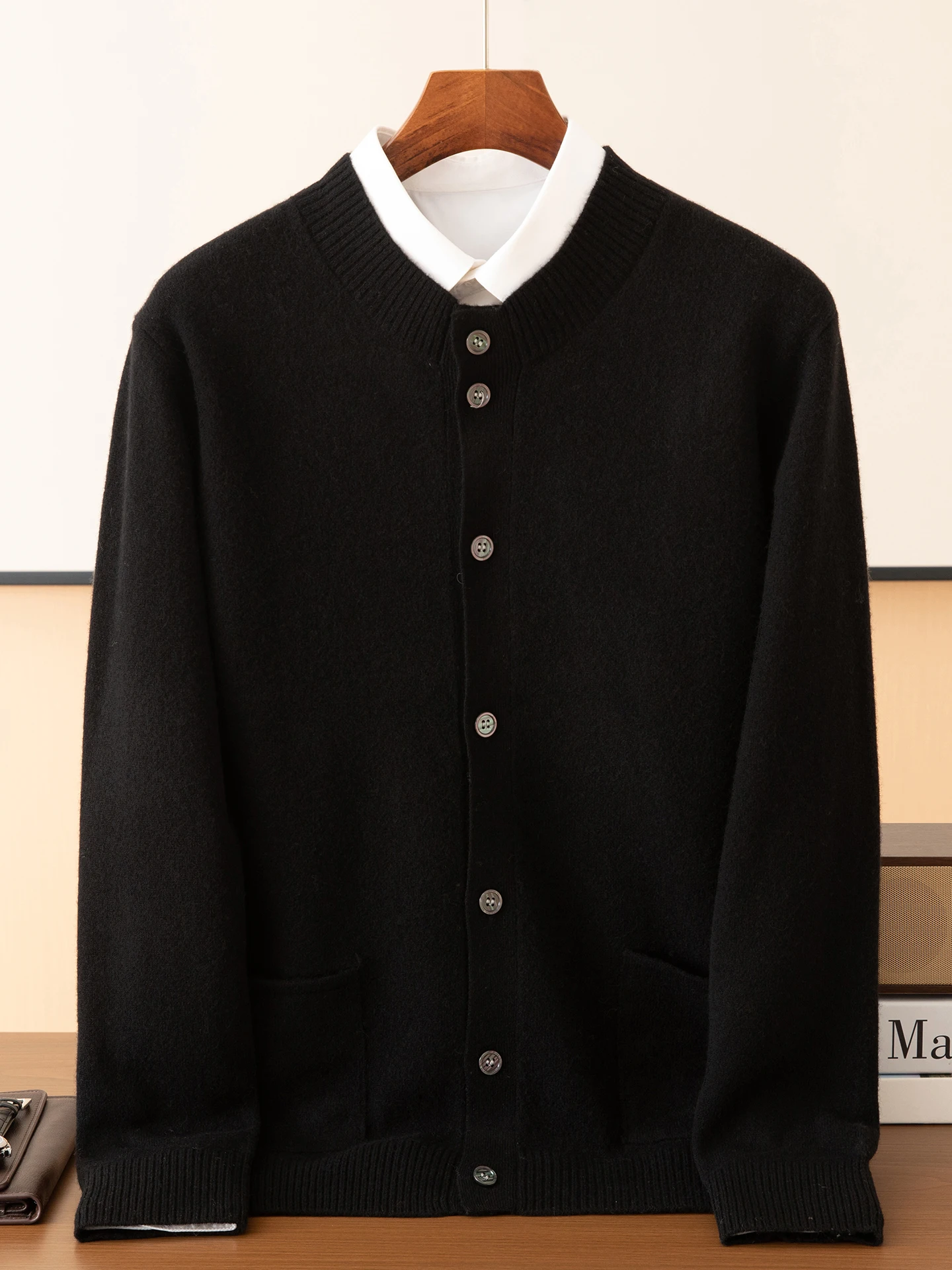 New Smart Casual 100% Merino Wool Men Sweater Thick Autumn Winter Man Knitted O-Neck Cardigan Cashmere Long Sleeve Clothing Tops