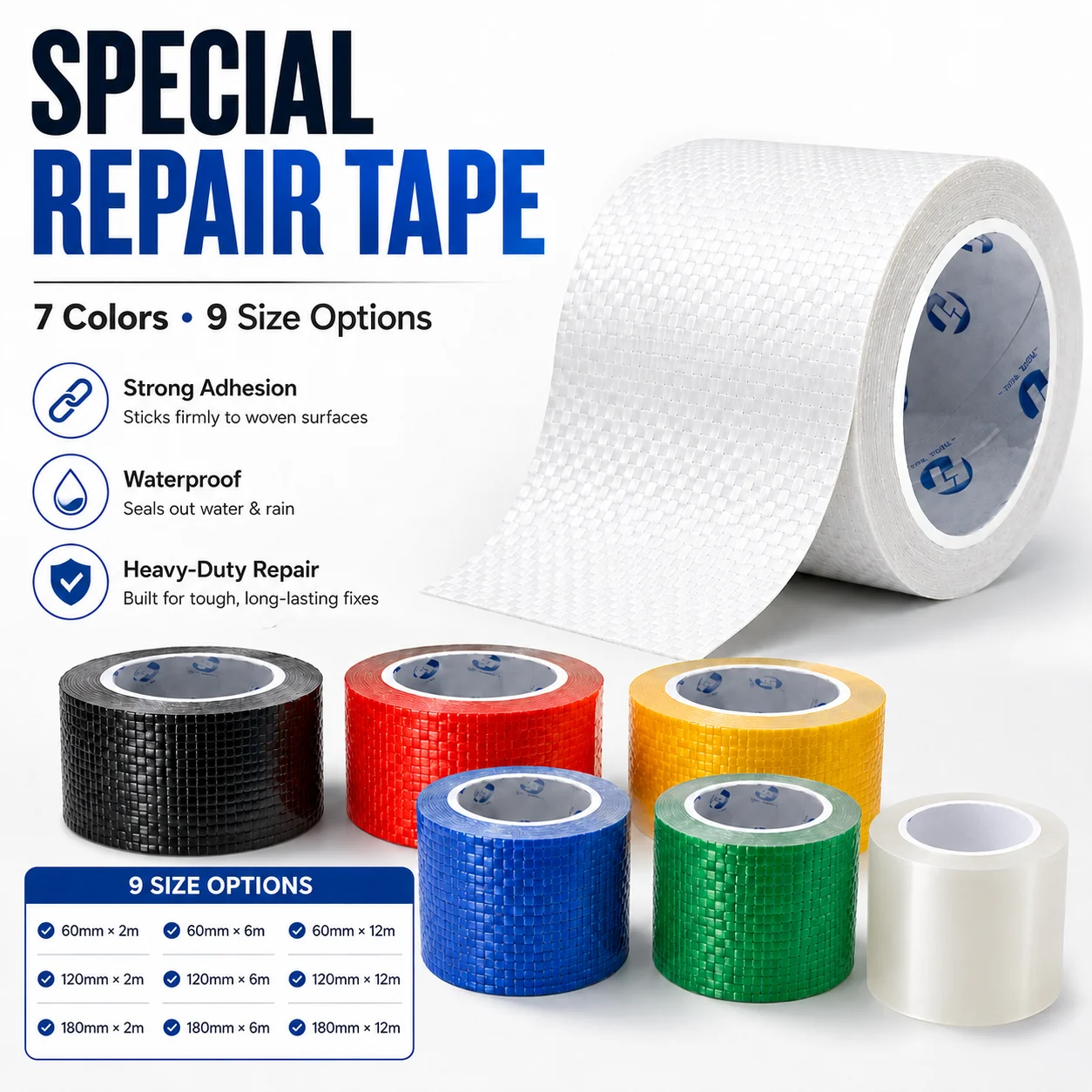 Industrial Heavy Duty Repair Tape Strong Adhesive Waterproof For Bulk Ton Bags Truck Tarpaulin Woven Sacks Abrasion Resistant