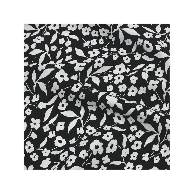 أسود أبيض نسيج القطن الخالص الأزهار النمط الرعوي جميع القطن المطبوع النسيج المرأة فستان الملابس المواد النسيج اليدوية