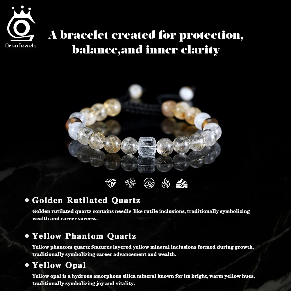 ORSA JEWELS Natural Opal & Crystal Stretch Bracelet for Women Dainty Adjustale Bracelet Energy Healing Accessories Gift GMB90