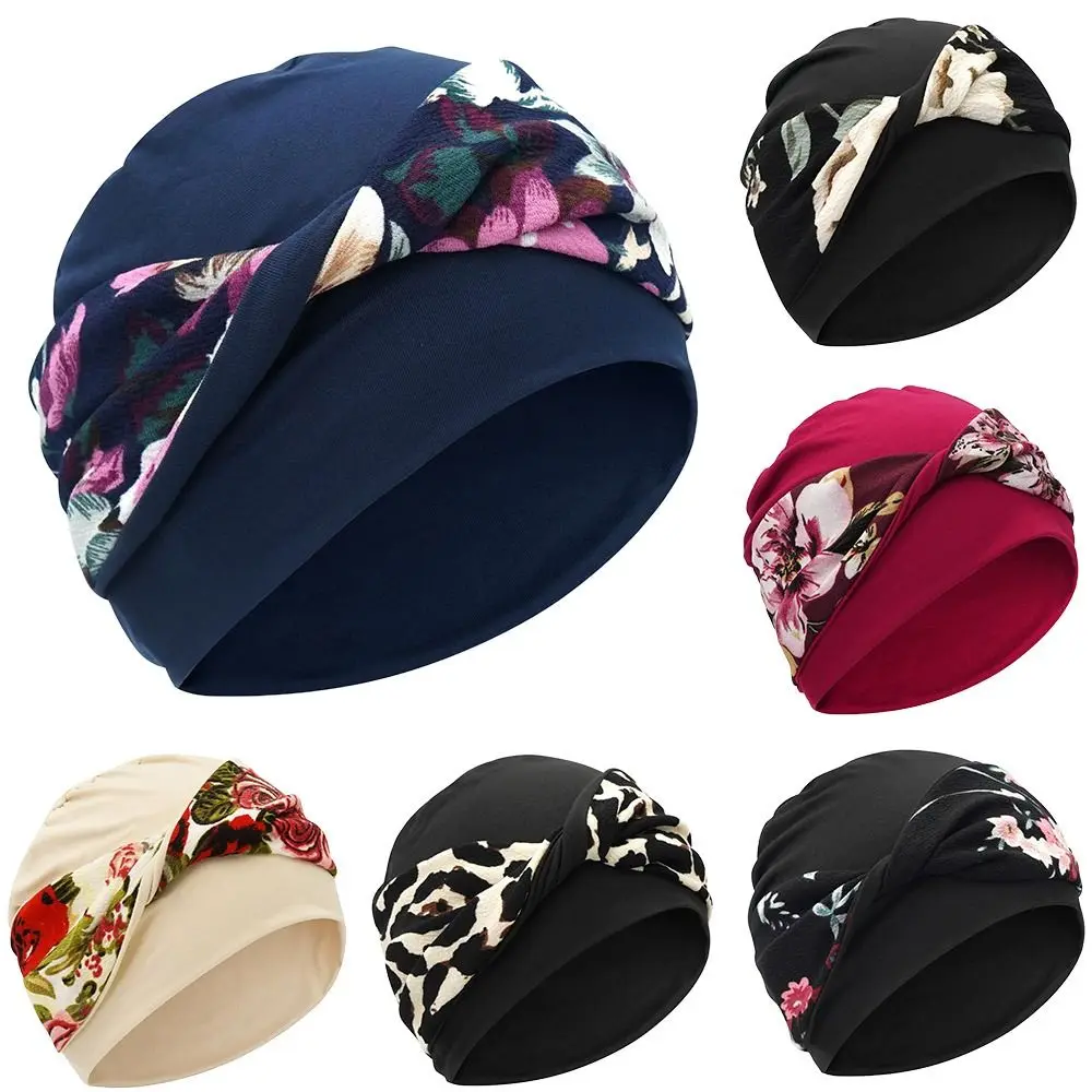 

Fashion Flower Printed Knot Chemo Hat Stretchy Elastic Chemotherapy Head Wraps Soft Breathable Turban Hat