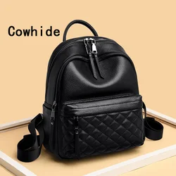 Cowhide Women 's  Backpack Shoulder High-Capacity Ladies 2023 Year Travel Bag Fashion For Girls Chest Bag Rhombic Lattice Black