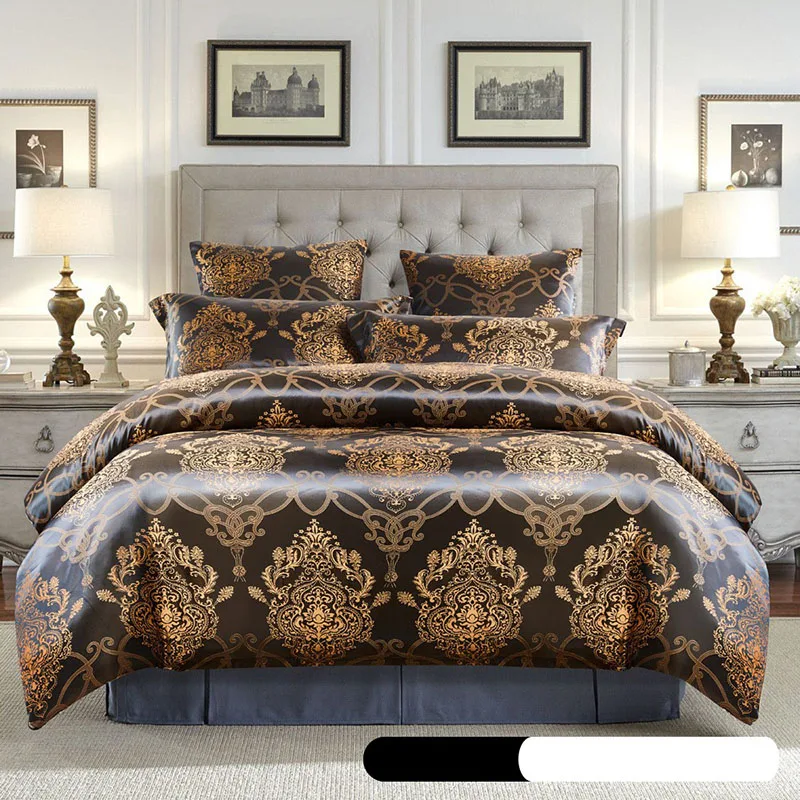 European Satin Jacquard Quilt Cover Set Luxury Skin-Friendly Duvet Cover Kit for Four Seasons Comfort Silky Bedclothes for Home