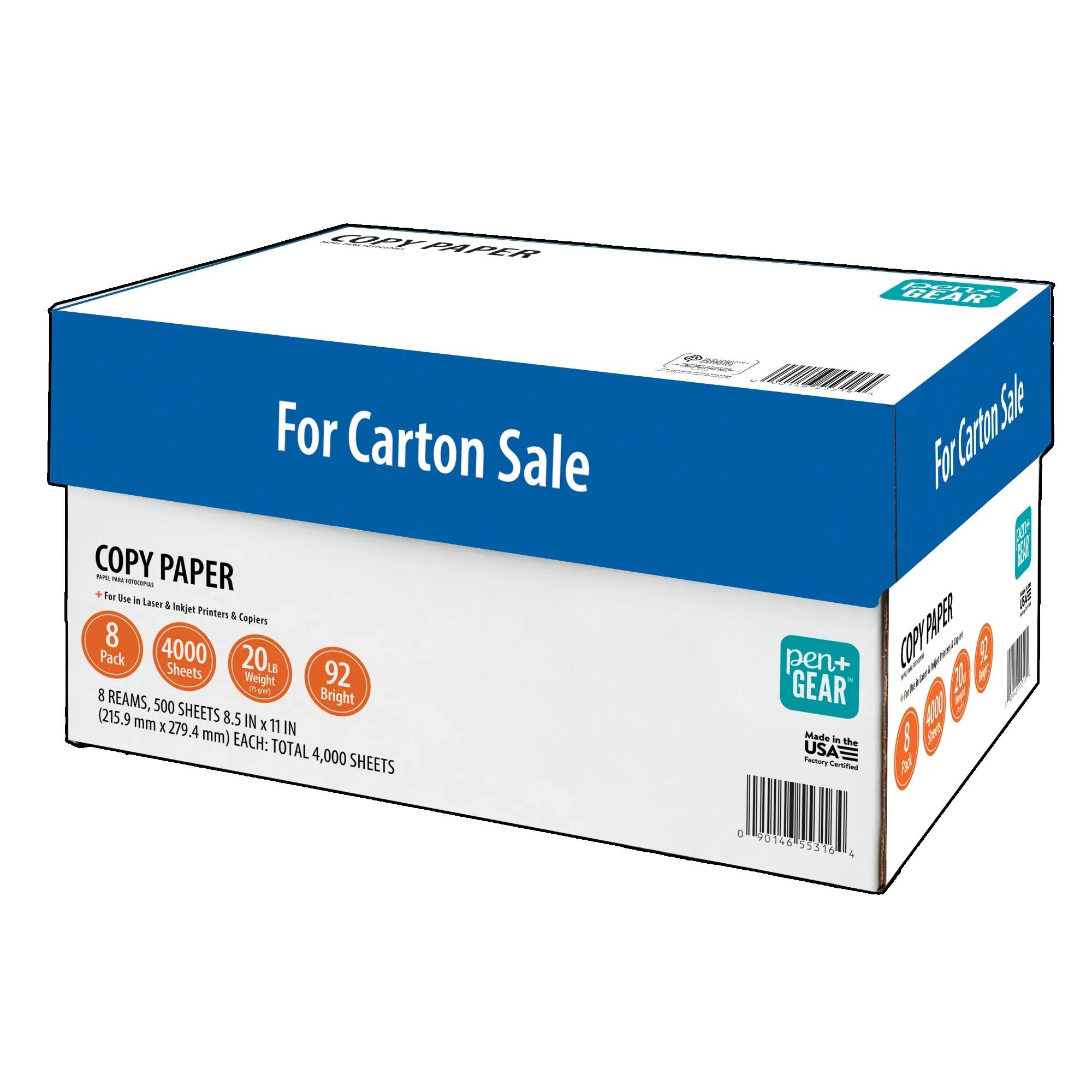 ورق نسخ، 8.5 بوصة × 11 بوصة، 92 لامع، 20 رطل، أبيض، 8 علبة ريم (4,000 ورقة)